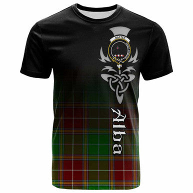Scottish Baxter Clan Crest Tartan T-Shirt - Alba Gu Brath Family Crest Celtic Inspired Front Side Tartan Plaid