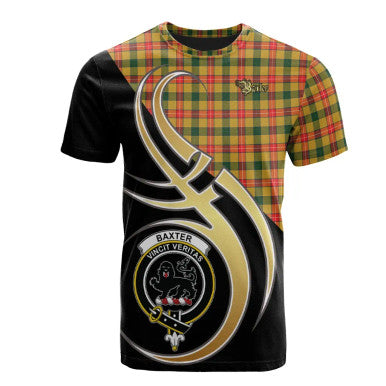 Scottish Baxter Clan Crest Tartan T-Shirt Believe in Me Front Side Tartan Plaid