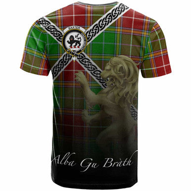Scottish Baxter Clan Crest Tartan T-Shirt - Celtic With Scotland Lion Back Side Tartan Plaid