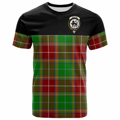Scottish Baxter Clan Crest Tartan T-Shirt - Horizontal Style Front Side Tartan Plaid