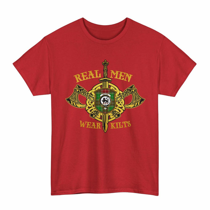 Scottish Baxter Clan Crest Tartan T-Shirt Real Men Wear Kilts Tartan Plaid Red Color