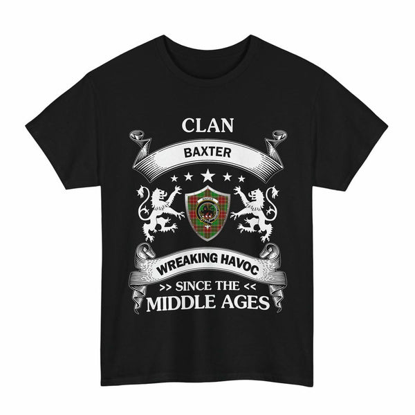 Scottish Baxter Clan Crest Tartan T-Shirt Wreaking Havoc Design Tartan Plaid Black Color