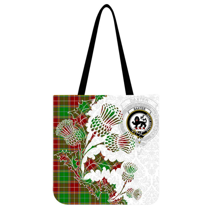 Scottish Baxter Clan Crest Tartan Tote Bag - Thistle Flowers Style Tartan Plaid 1