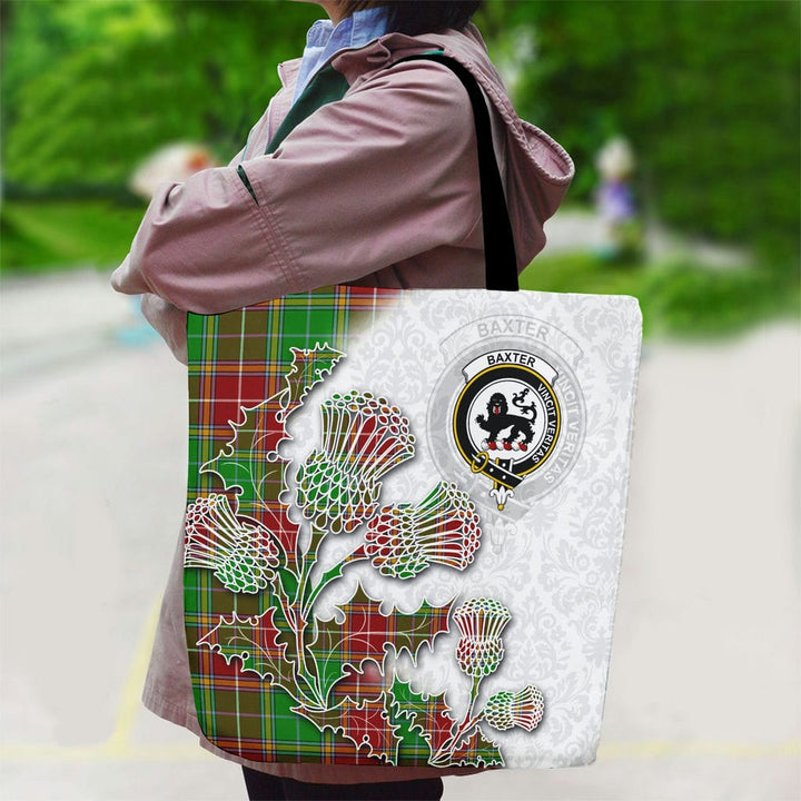 Scottish Baxter Clan Tartan Canvas Bag With Shoulder Straps - Thistle Flowers Style Tartan Plaid 2