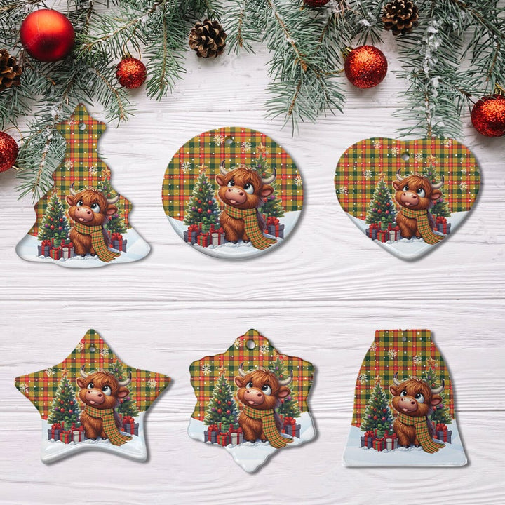 Scottish Baxter Clan Tartan Ceramic Ornament Cute Highland Cow Christmas All Style Tartan Plaid