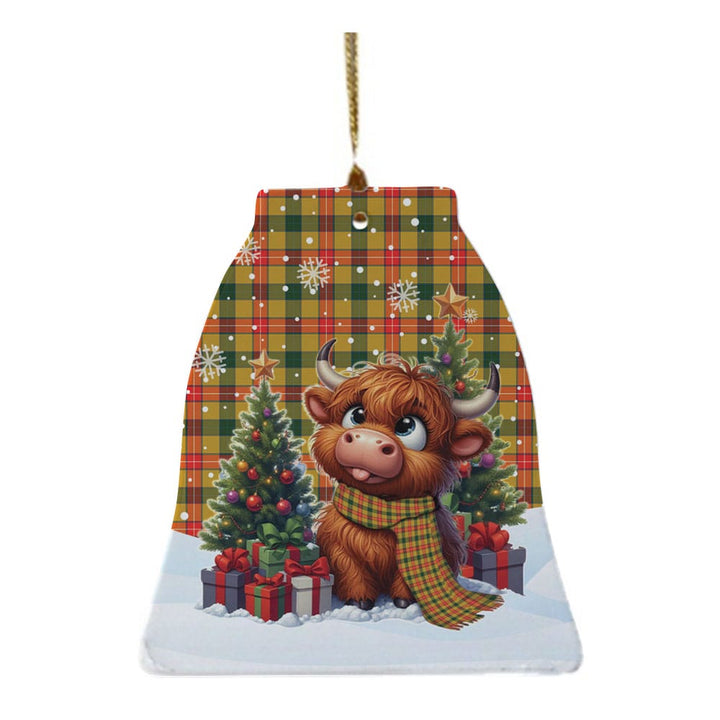 Scottish Baxter Clan Tartan Ceramic Ornament Cute Highland Cow Christmas Bell Style Tartan Plaid
