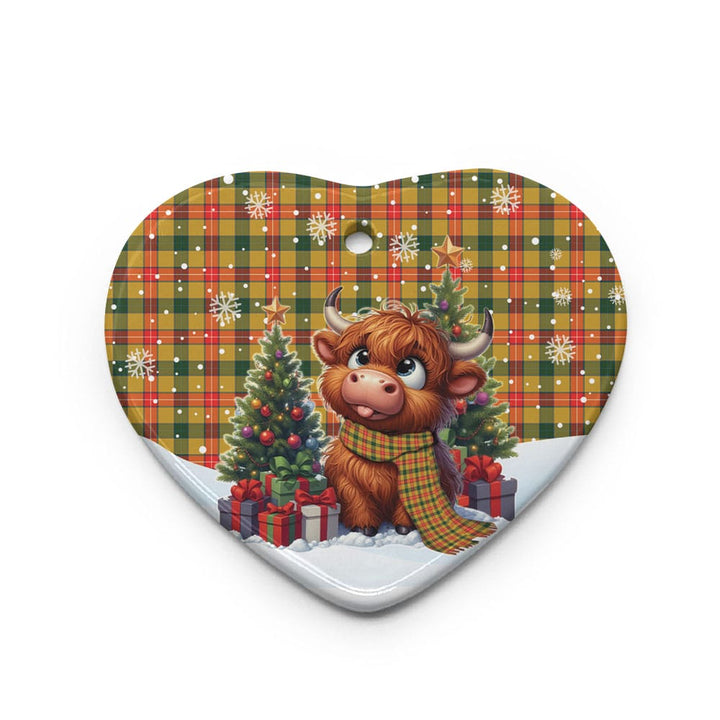 Scottish Baxter Clan Tartan Ceramic Ornament Cute Highland Cow Christmas Heart Style Tartan Plaid