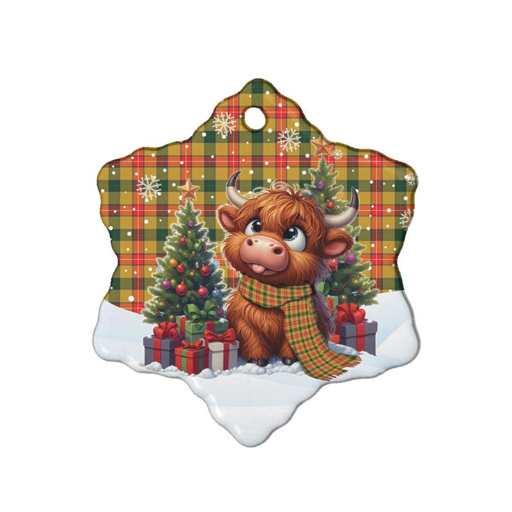 Scottish Baxter Clan Tartan Ceramic Ornament Cute Highland Cow Christmas Snow Flake Style Tartan Plaid