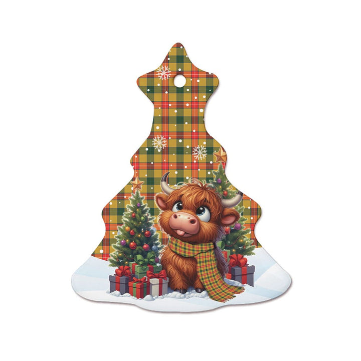 Scottish Baxter Clan Tartan Ceramic Ornament Cute Highland Cow Christmas Tree Style Tartan Plaid
