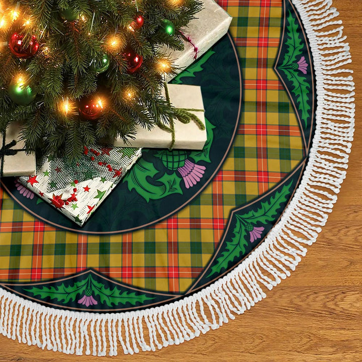 Scottish Baxter Clan Tartan Christmas Tree Skirt Old Scottish Thistle Flower Tassels Tartan Plaid 2