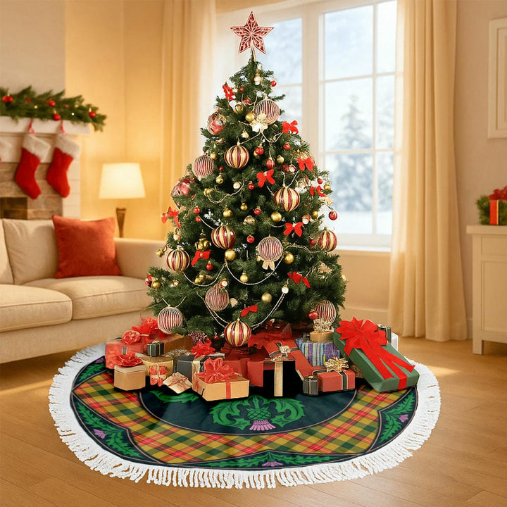 Scottish Baxter Clan Tartan Christmas Tree Skirt Old Scottish Thistle Flower Tassels Tartan Plaid 3