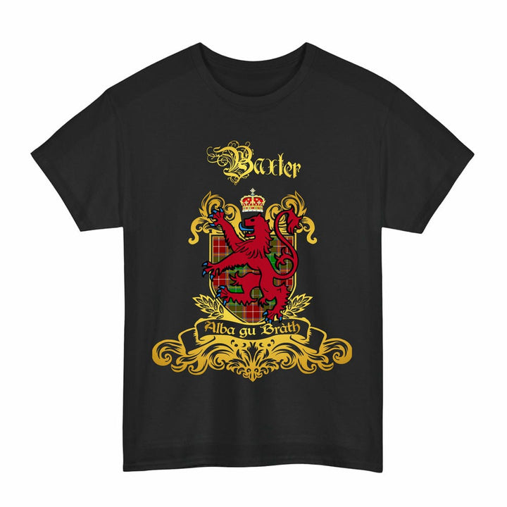 Scottish Baxter Clan Tartan Lion Rampant of Scotland T-Shirt Tartan Plaid Black Color