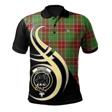 Scottish Baxter Modern Clan Crest Tartan Polo Shirt Believe in Me Front Side Tartan Plaid
