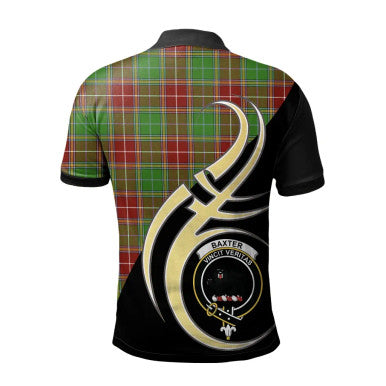 Scottish Baxter Modern Clan Crest Tartan Polo Shirt Believe in Me Back Side Tartan Plaid