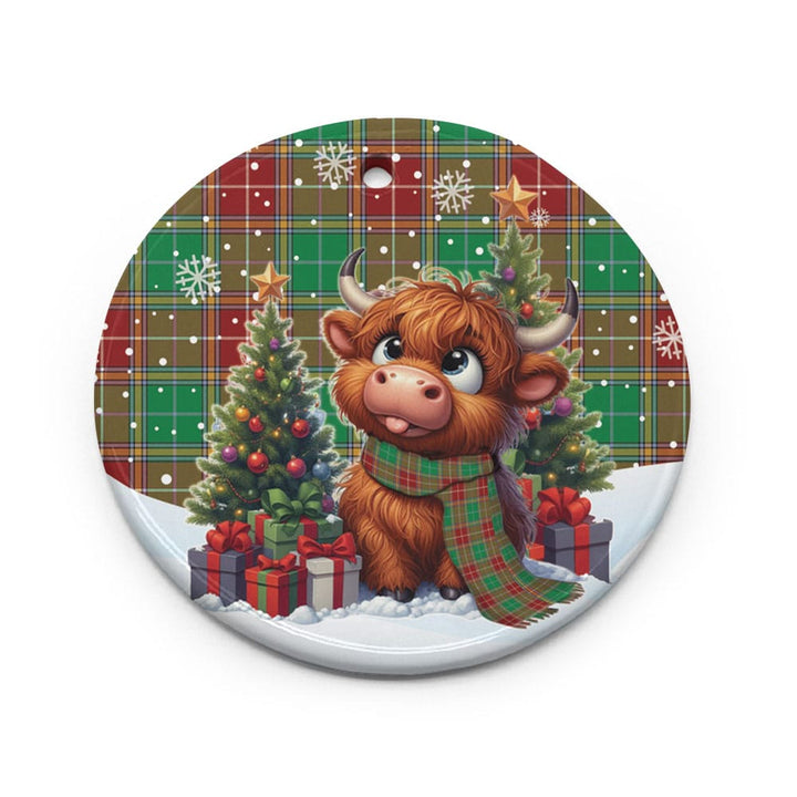 Scottish Baxter Modern Clan Tartan Ceramic Ornament Cute Highland Cow Christmas Circle Style Tartan Plaid