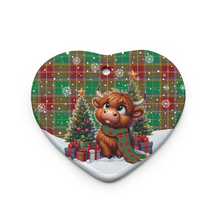 Scottish Baxter Modern Clan Tartan Ceramic Ornament Cute Highland Cow Christmas Heart Style Tartan Plaid