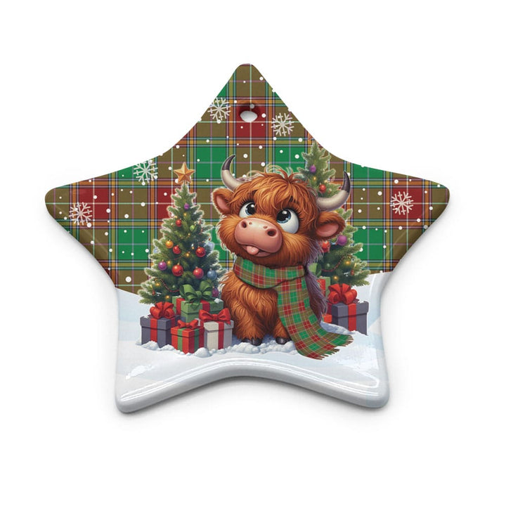 Scottish Baxter Modern Clan Tartan Ceramic Ornament Cute Highland Cow Christmas Star Style Tartan Plaid