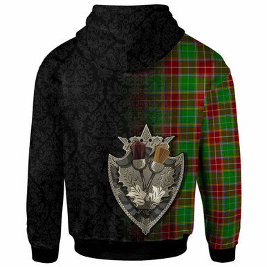 Scottish Baxter Modern Clan Tartan Hoodie - Half Thistle Flowers Celtic Design Back Side Tartan Plaid