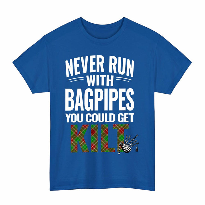 Scottish Baxter Modern Clan Tartan Never Run With Bagpipes T-Shirt Tartan Plaid Royal Color