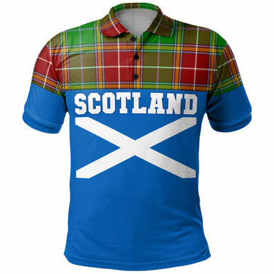 Scottish Baxter Modern Clan Tartan Polo Shirt - Lion Rampant of Scotland With Flag Front Side Tartan Plaid