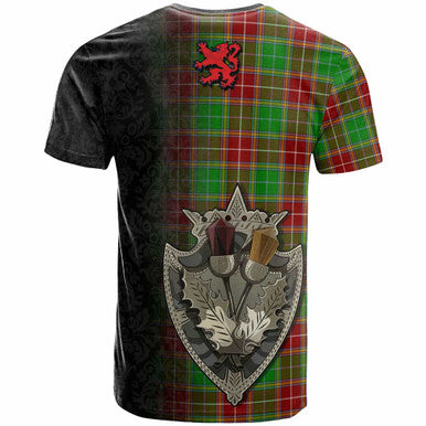 Scottish Baxter Modern Clan Tartan T-Shirt - Half Thistle Flowers Celtic Design Back Side Tartan Plaid