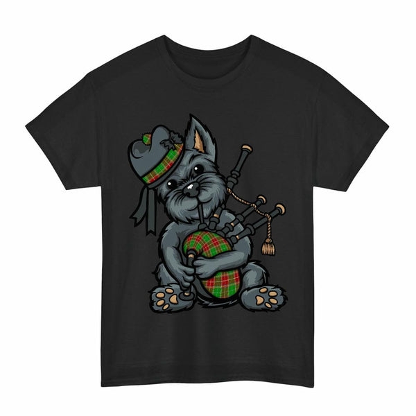 Scottish Baxter Modern Clan Tartan Terrier Bagpipes T-Shirt Tartan Plaid Black Color