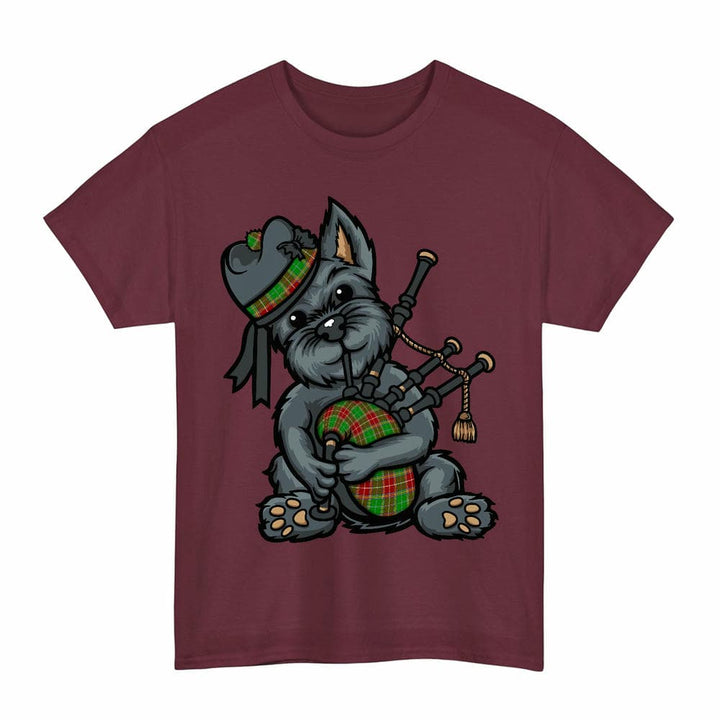 Scottish Baxter Modern Clan Tartan Terrier Bagpipes T-Shirt Tartan Plaid Maroon Color