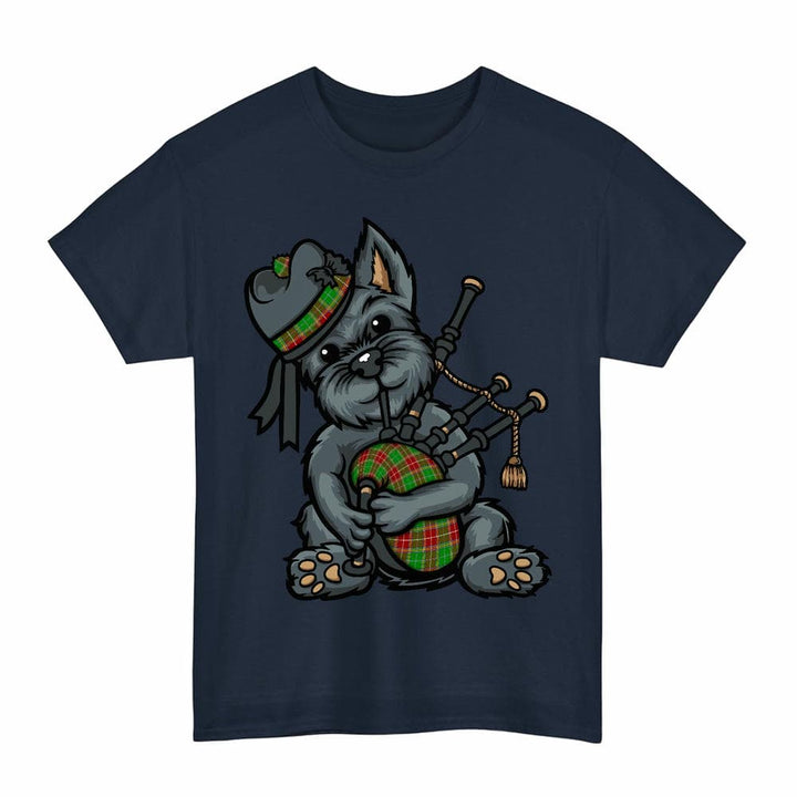 Scottish Baxter Modern Clan Tartan Terrier Bagpipes T-Shirt Tartan Plaid Navy Color