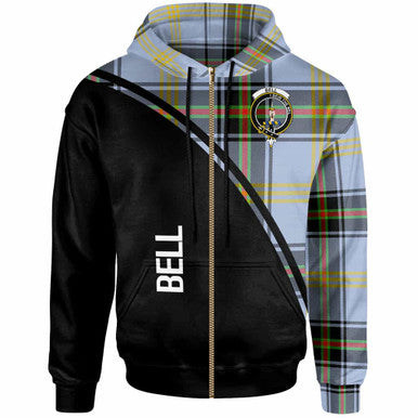 Scottish Bell Clan Crest Tartan Curve Hoodie Zip-up Tartan Plaid