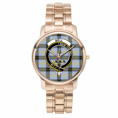 Scottish Bell Clan Crest Tartan Folding Clasp Steel Quartz Watches Tartan Plaid Rose Gold 1