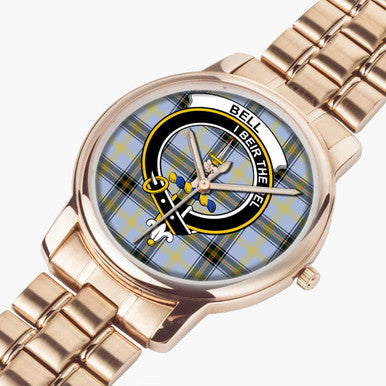 Scottish Bell Clan Crest Tartan Folding Clasp Steel Quartz Watches Tartan Plaid Rose Gold 2