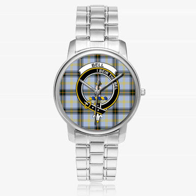 Scottish Bell Clan Crest Tartan Folding Clasp Steel Quartz Watches Tartan Plaid Silver 1