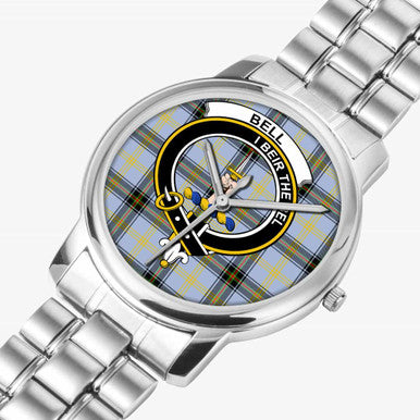 Scottish Bell Clan Crest Tartan Folding Clasp Steel Quartz Watches Tartan Plaid Silver 2