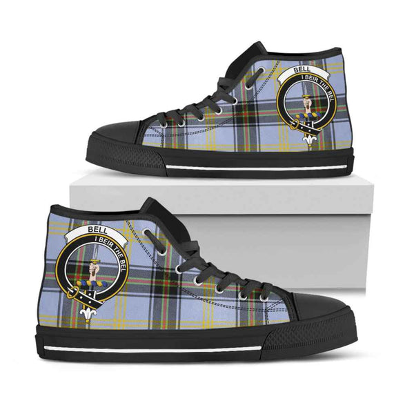 Scottish Bell Clan Crest Tartan High Top Shoes Black Sole Tartan Plaid