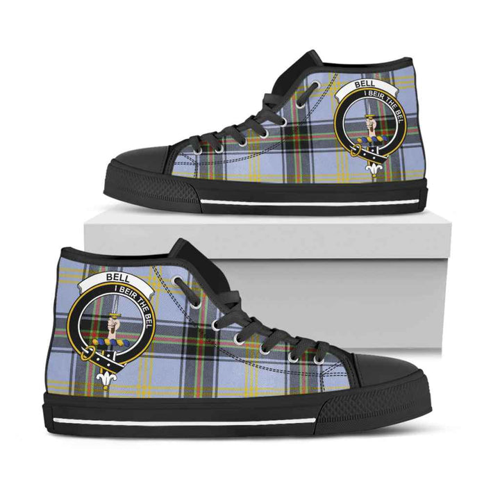 Scottish Bell Clan Crest Tartan High Top Shoes Black Sole Tartan Plaid