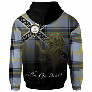 Scottish Bell Clan Crest Tartan Hoodie - Scotland Lion Back Side Tartan Plaid