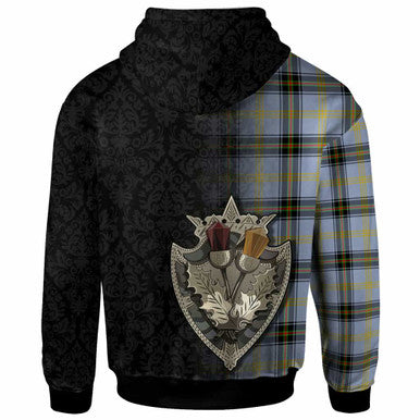 Scottish Bell Clan Crest Tartan Hoodie - Half Thistle Flowers Celtic Design Back Side Tartan Plaid