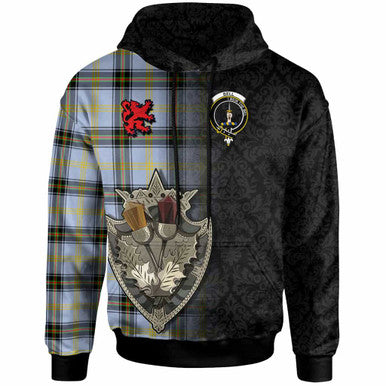 Scottish Bell Clan Crest Tartan Hoodie - Half Thistle Flowers Celtic Design Front Side Tartan Plaid