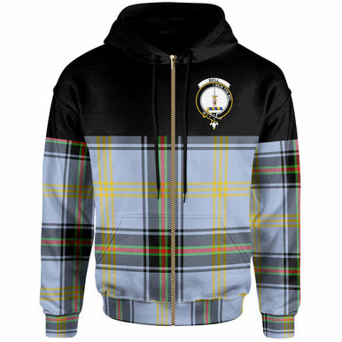 Scottish Bell Clan Crest Tartan Hoodie - Horizontal Style Zip-up Tartan Plaid