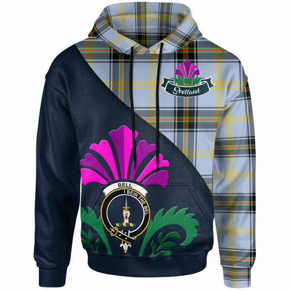 Scottish Bell Clan Crest Tartan Hoodie - Scotland Thistle Style Front Side Tartan Plaid