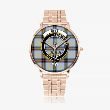 Scottish Bell Clan Crest Tartan Instafamous Steel Quartz Watches Tartan Plaid Rose Gold 1