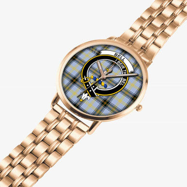 Scottish Bell Clan Crest Tartan Instafamous Steel Quartz Watches Tartan Plaid Rose Gold 2