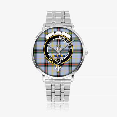 Scottish Bell Clan Crest Tartan Instafamous Steel Quartz Watches Tartan Plaid Silver 1