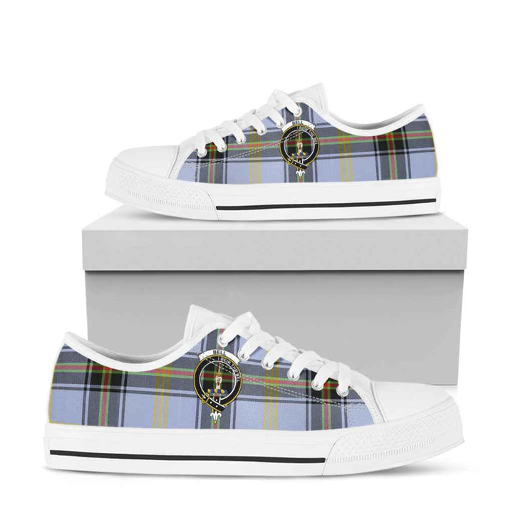 Scottish Bell Clan Crest Tartan Low Top Shoes Tartan Plaid White