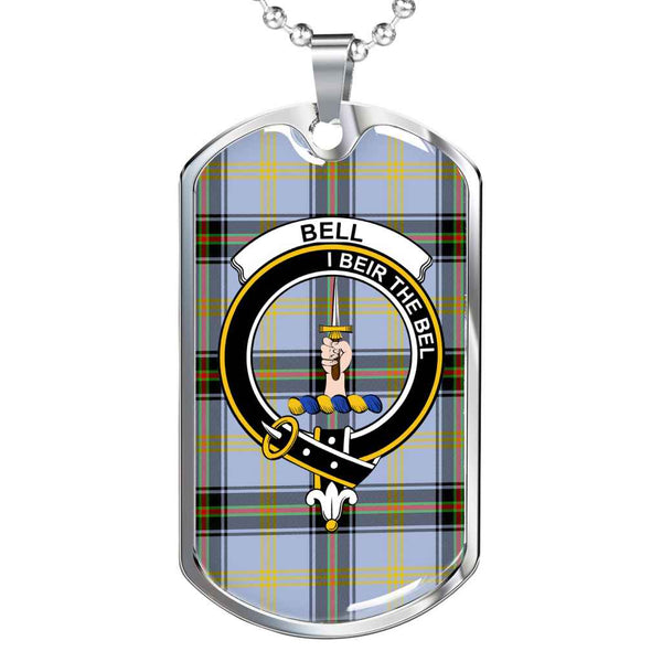 Scottish Bell Clan Crest Tartan Military Dog Tag Necklace Tartan Plaid 1