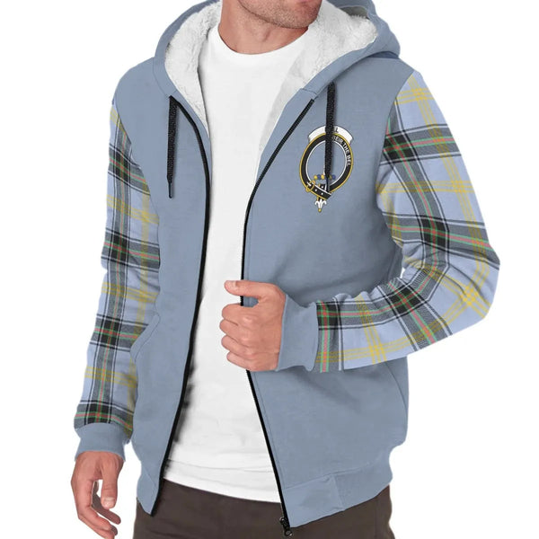 Scottish Bell Clan Crest Tartan Plaid Sleeve Sherpa Hoodie