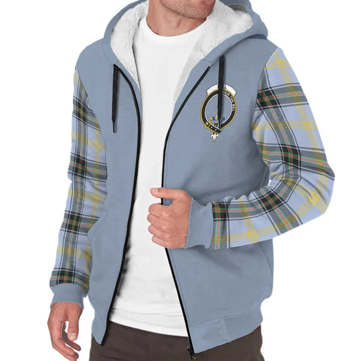 Scottish Bell Clan Crest Tartan Plaid Sleeve Sherpa Hoodie