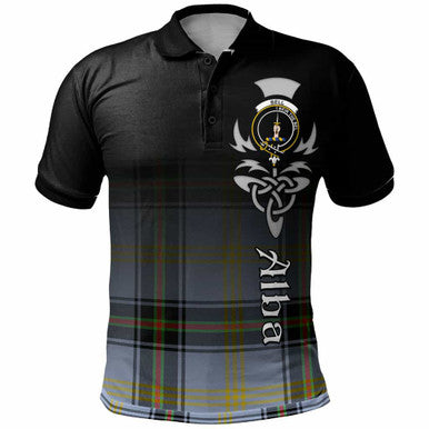 Scottish Bell Clan Crest Tartan Polo Shirt - Alba Gu Brath Family Crest Celtic Inspired Front Side Tartan Plaid
