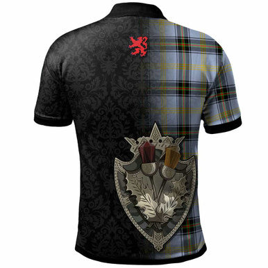 Scottish Bell Clan Crest Tartan Polo Shirt - Half Thistle Flowers Celtic Design Back Side Tartan Plaid