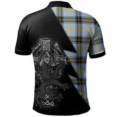 Scottish Bell Clan Crest Tartan Polo Shirt - Lion Rampant Celtic Cross Flash Style Back Side Tartan Plaid